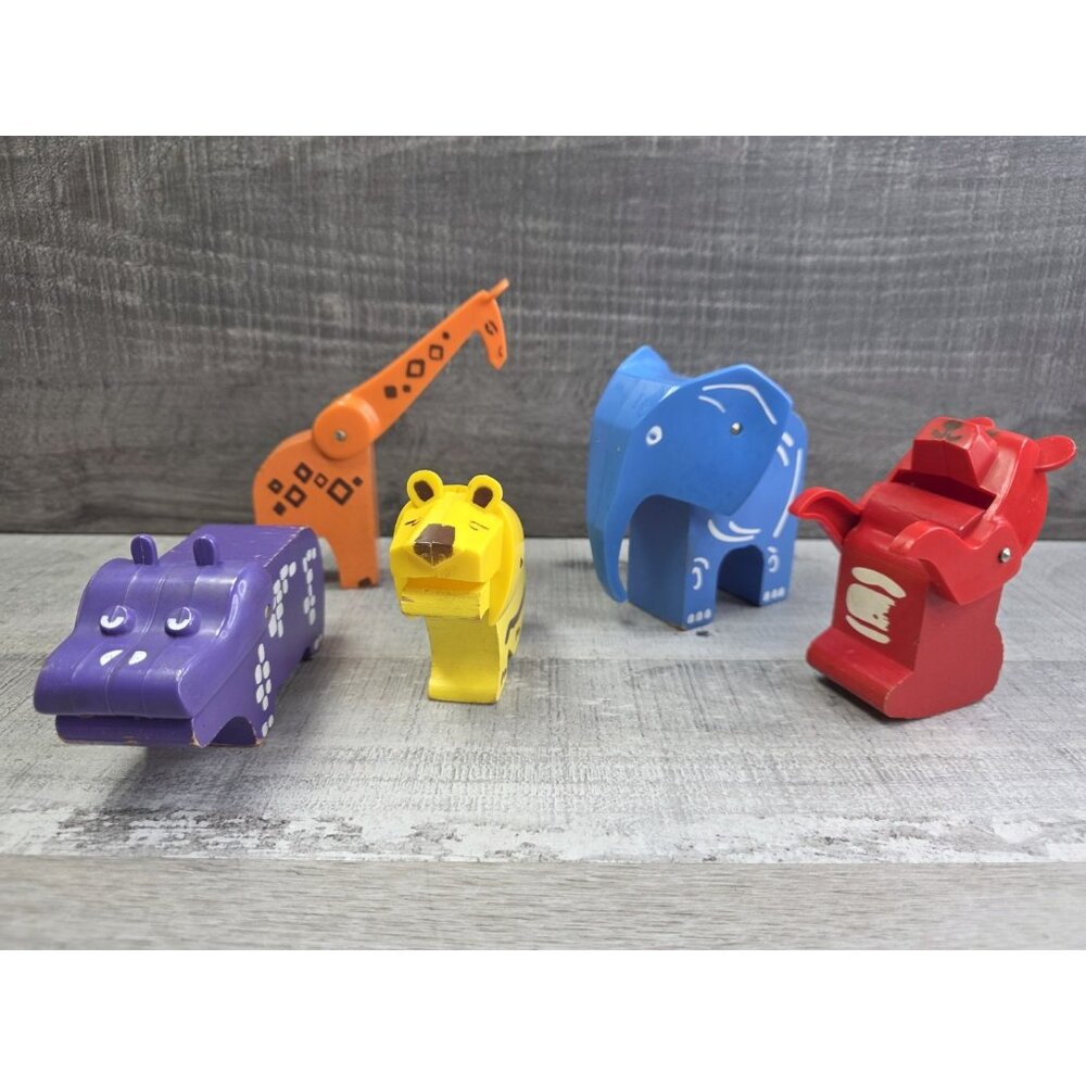 Vintage Playskool Tykeworld Lock Up Zoo Wood Animals LOT - 1971 g35